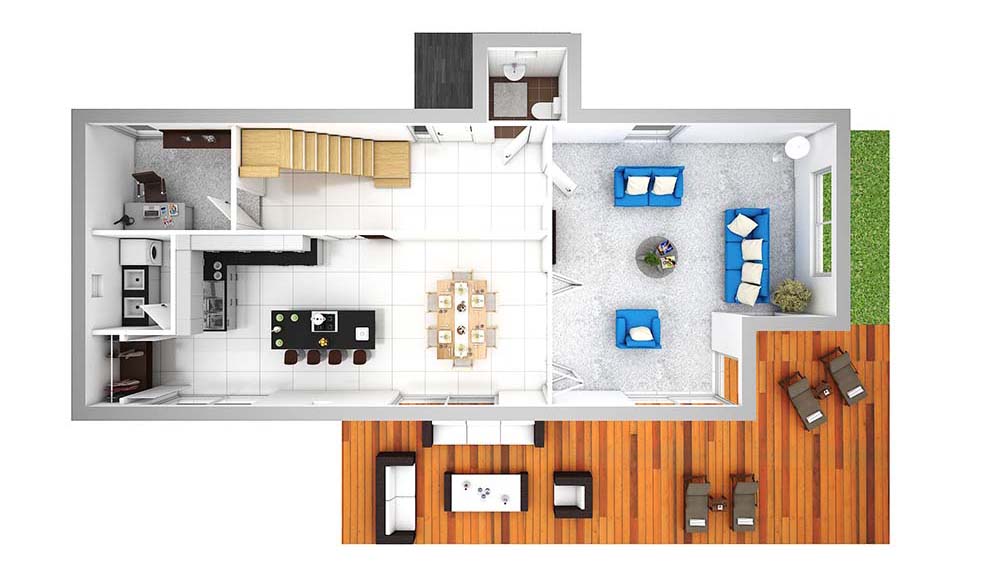 3d rendering floor plan with deck