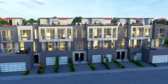 townhouse exterior at night time - 3d rendering